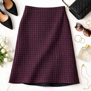 Women's Ann Taylor Petite Midi Skirt 10P Red Blue Plaid